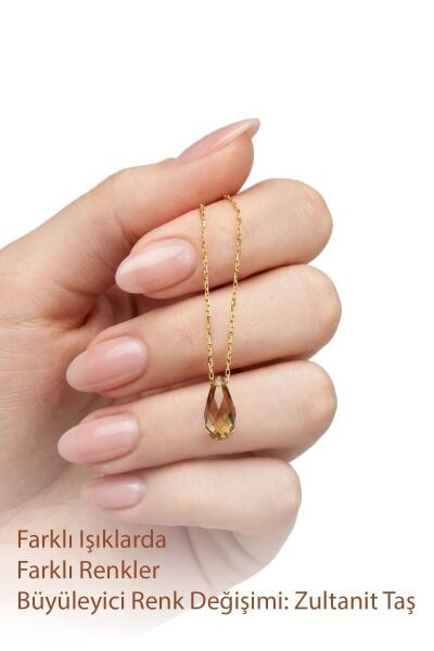 925 Ayar Gümüş Kolye Altın Kaplama Renk Değiştiren 3 D Briolette Kesim Zultanit Taş Zarafeti Damla Kolye SGTL13552GOLD