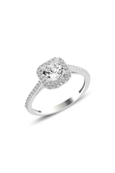 Gümüş rodyumlu zirkon taşlı kare yüzük SGTL10764RODAJ