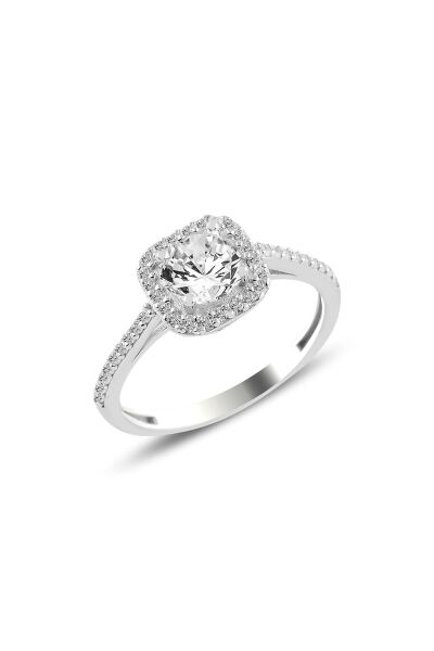 Gümüş rodyumlu zirkon taşlı kare yüzük SGTL10764RODAJ