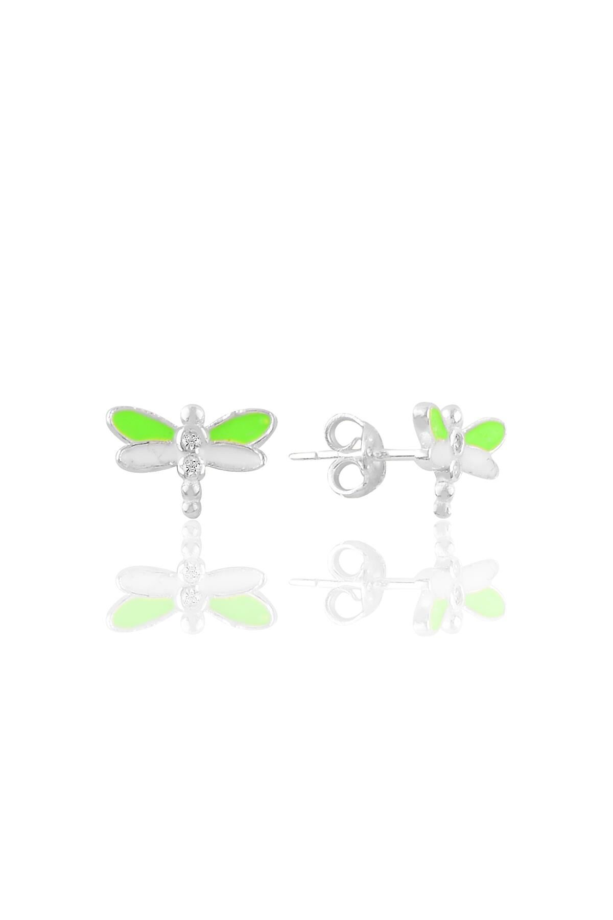 Gümüş  yeşil mineli zirkon taşlı yusufçuk küpe SGTL11350RODAJ