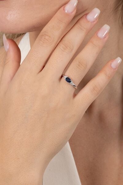 925 ayar gümüş yüzük rodyumlu oval kesim lacivert taşlı ayarlanabilir prenses yüzük SGTL13128LACIVERT