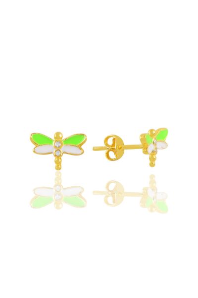 Gümüş altın yaldızlı yeşil mineli zirkon taşlı yusufçuk küpe SGTL11350GOLD