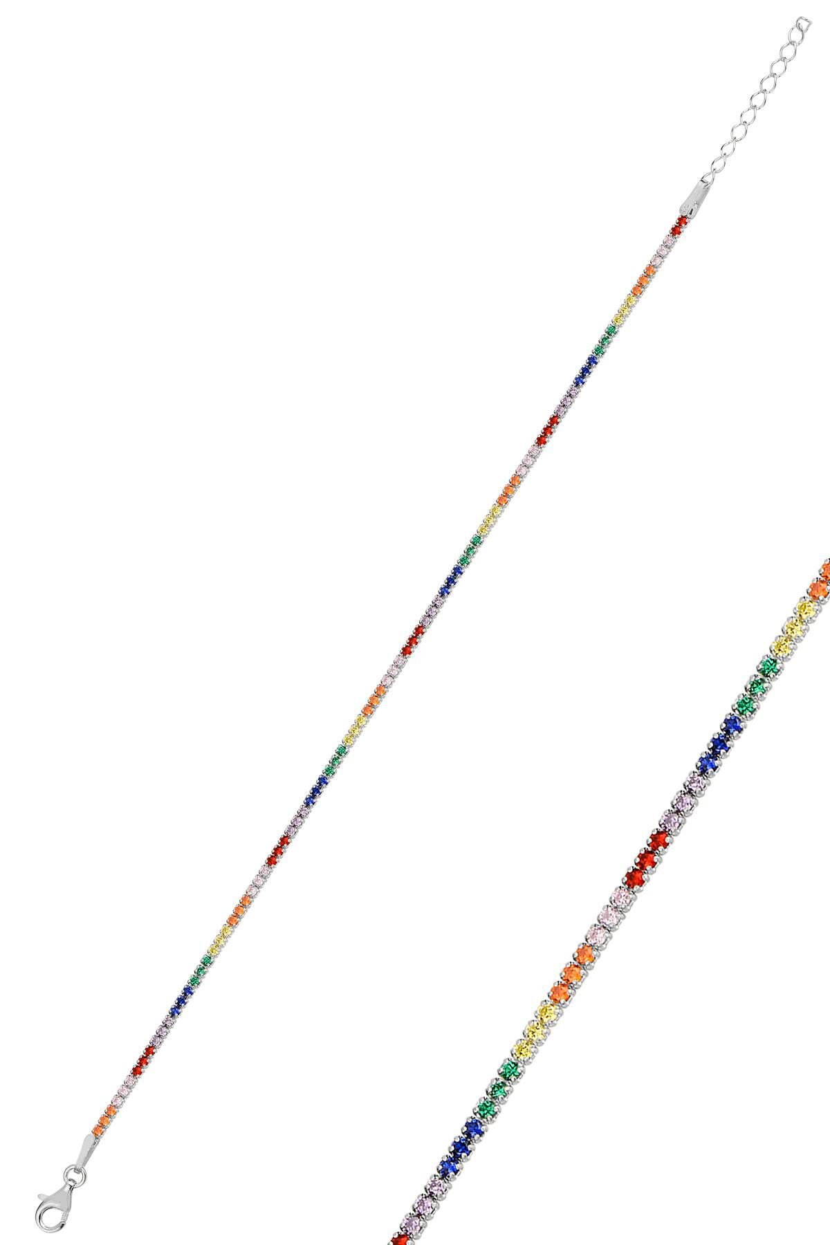 Gümüş  pırlanta modeli  renkli zirkon taşlı su yolu bileklik SGTL11808RODAJ
