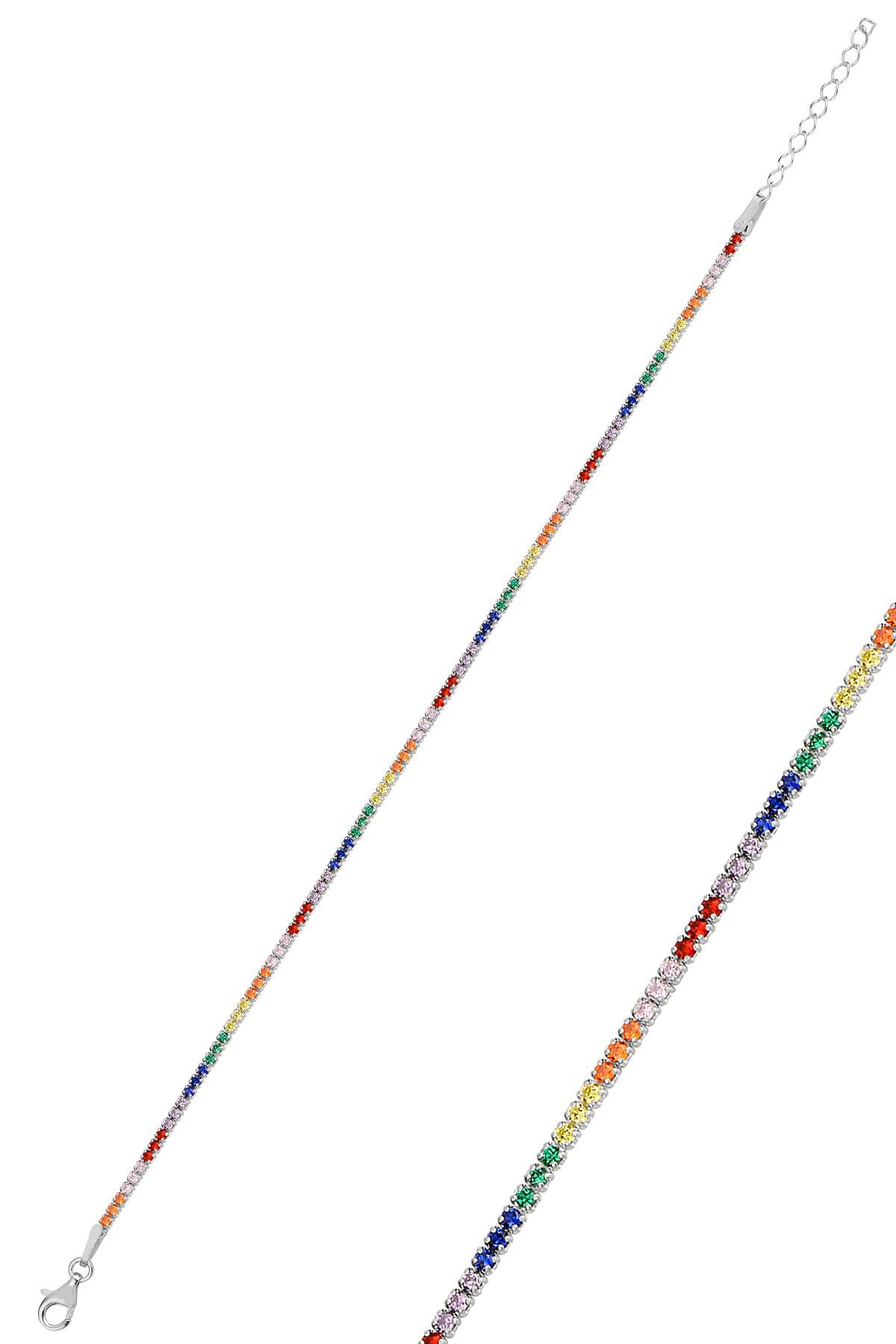 Gümüş  pırlanta modeli  renkli zirkon taşlı su yolu bileklik SGTL11808RODAJ