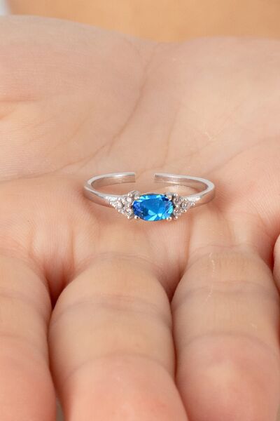 925 ayar gümüş yüzük rodyumlu oval kesim mavi taşlı ayarlanabilir prenses yüzük SGTL13128MAVI