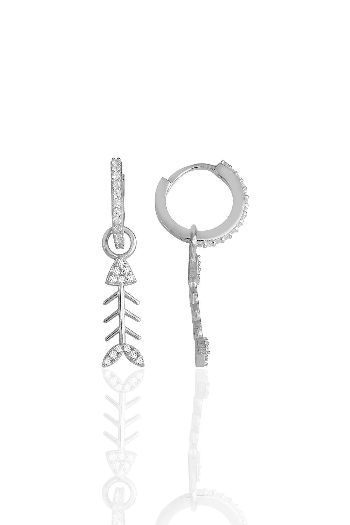 Gümüş rodyumlu zirkon taşlı balık kılçığı küpe SGTL11494RODAJ