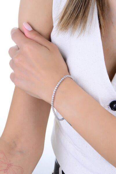 Gümüş rodyumlu zirkon taşlı pırlanta montür sıvama modeli su yolu bileklik SGTL12886RODAJ