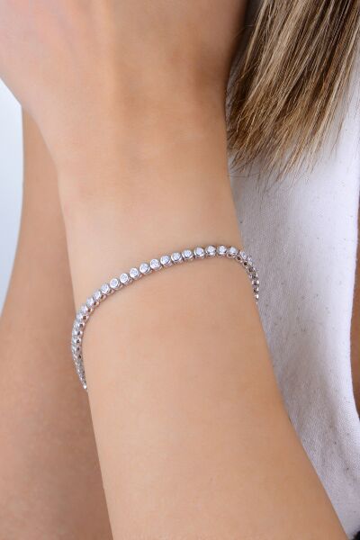 Gümüş rodyumlu zirkon taşlı pırlanta montür sıvama modeli su yolu bileklik SGTL12886RODAJ