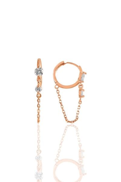 Gümüş rose zirkon taşlı zincirli halka küpe SGTL11349ROSE