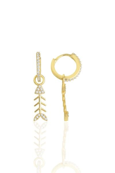 Gümüş altın yaldızlı zirkon taşlı balık kılçığı küpe SGTL11494GOLD