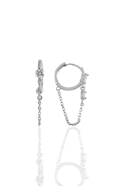 Gümüş beyaz altın rodyumlu zirkon taşlı zincirli halka küpe SGTL11349RODAJ