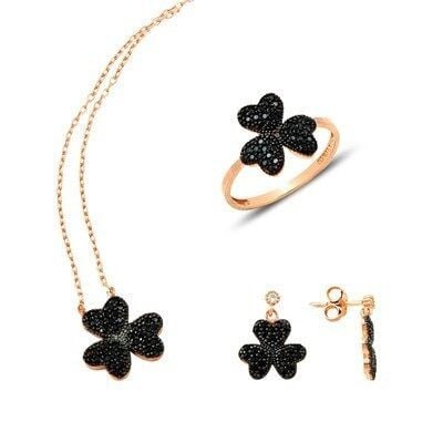 yonca  rose kupe yüzük kolye seti set8336
