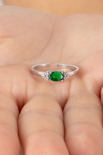 925 ayar gümüş yüzük rodyumlu oval kesim yeşil taşlı ayarlanabilir prenses yüzük SGTL13128YESIL