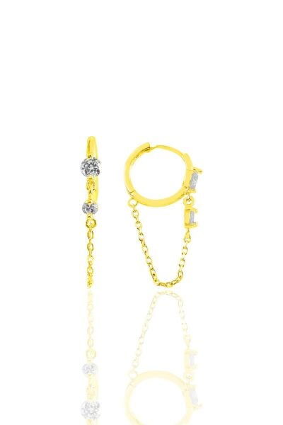 Gümüş altın yaldızlı zirkon taşlı zincirli halka küpe  SGTL11349GOLD