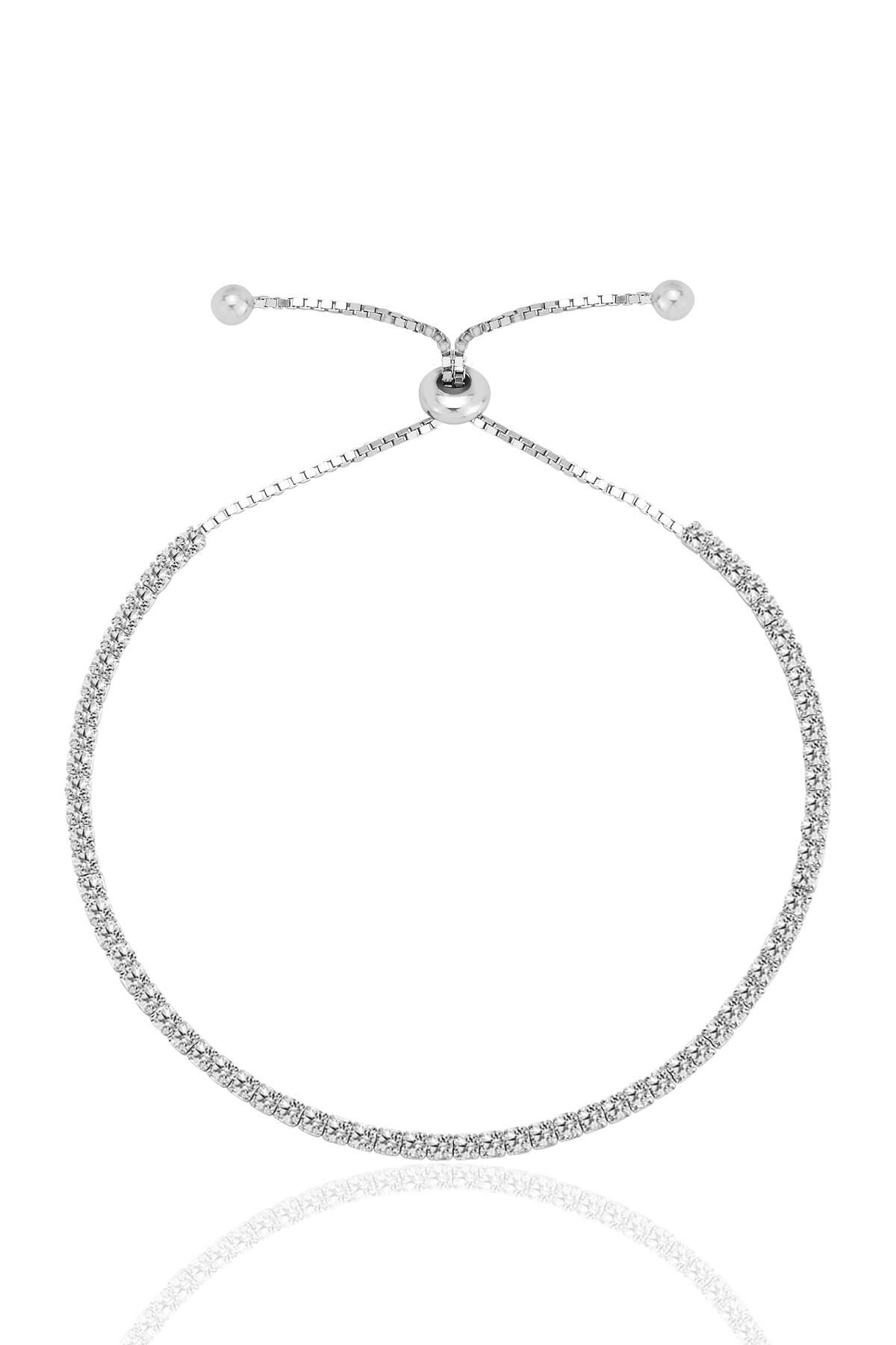 Gümüş beyaz altın rodyumlu zirkon taşlı pırlanta montürlü asansörlü su yolu bileklik SGTL12613RODAJ