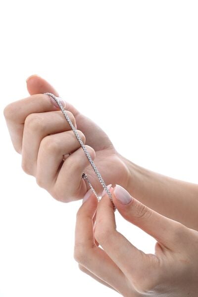 Gümüş beyaz altın rodyumlu zirkon taşlı pırlanta montürlü asansörlü su yolu bileklik SGTL12613RODAJ