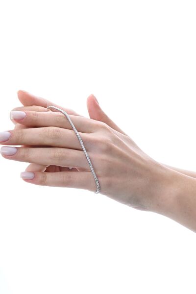 Gümüş beyaz altın rodyumlu zirkon taşlı pırlanta montürlü asansörlü su yolu bileklik SGTL12613RODAJ