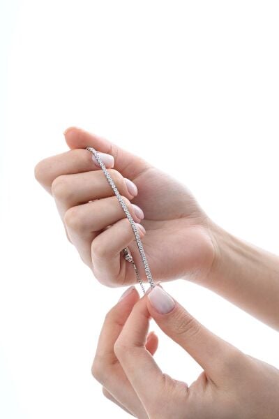 Gümüş beyaz altın rodyumlu zirkon taşlı pırlanta montürlü asansörlü su yolu bileklik SGTL12613RODAJ