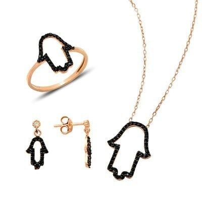 fatma ana eli rose kupe yüzük kolye seti set8334