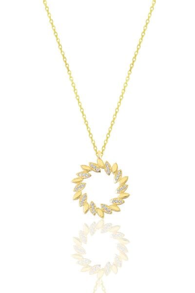 Gümüş altın yaldızlı zirkon taşlı güneş kolye SGTL11807GOLD