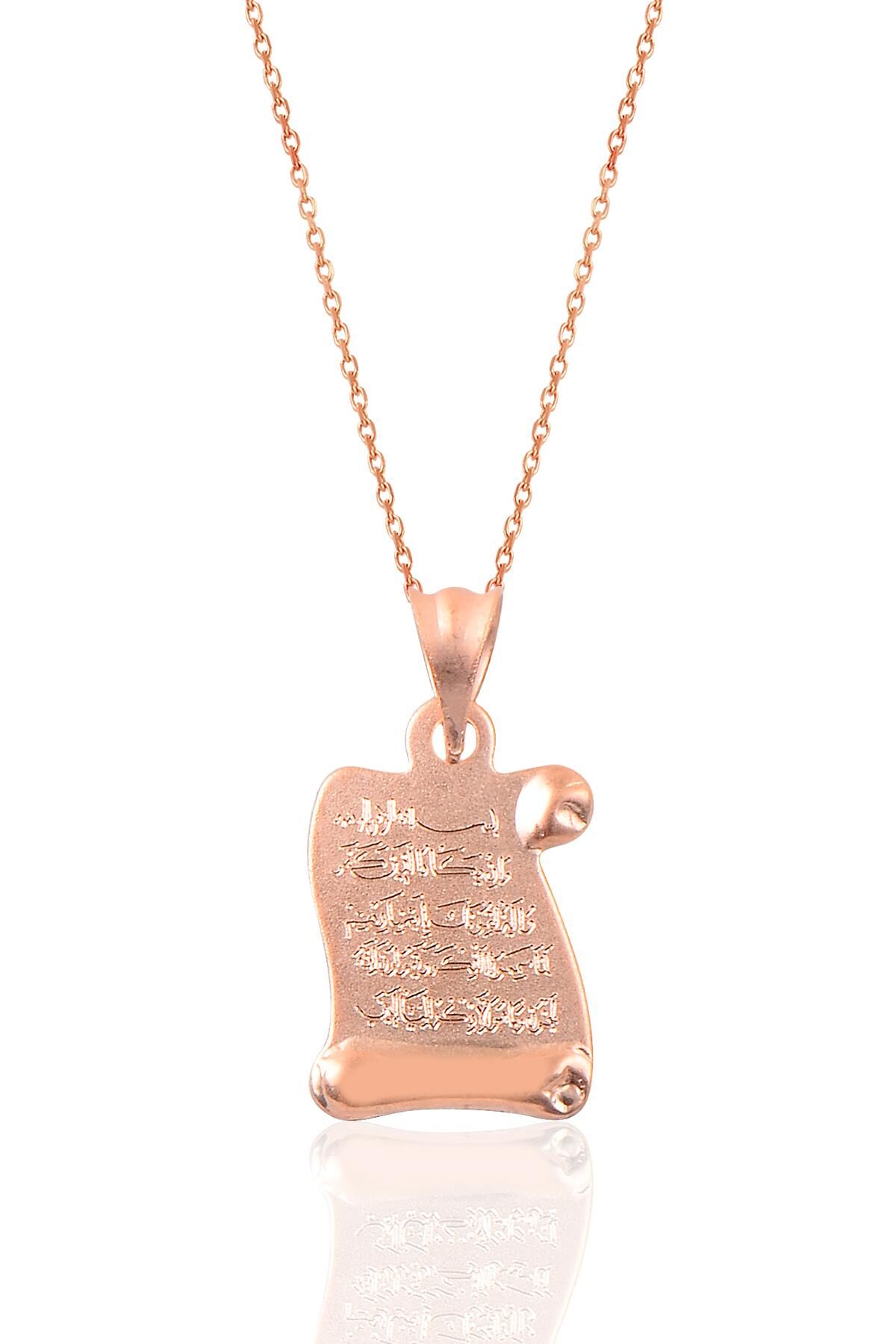 Gümüş nazar duası yazılı plaka kolye SGTL9070ROSE