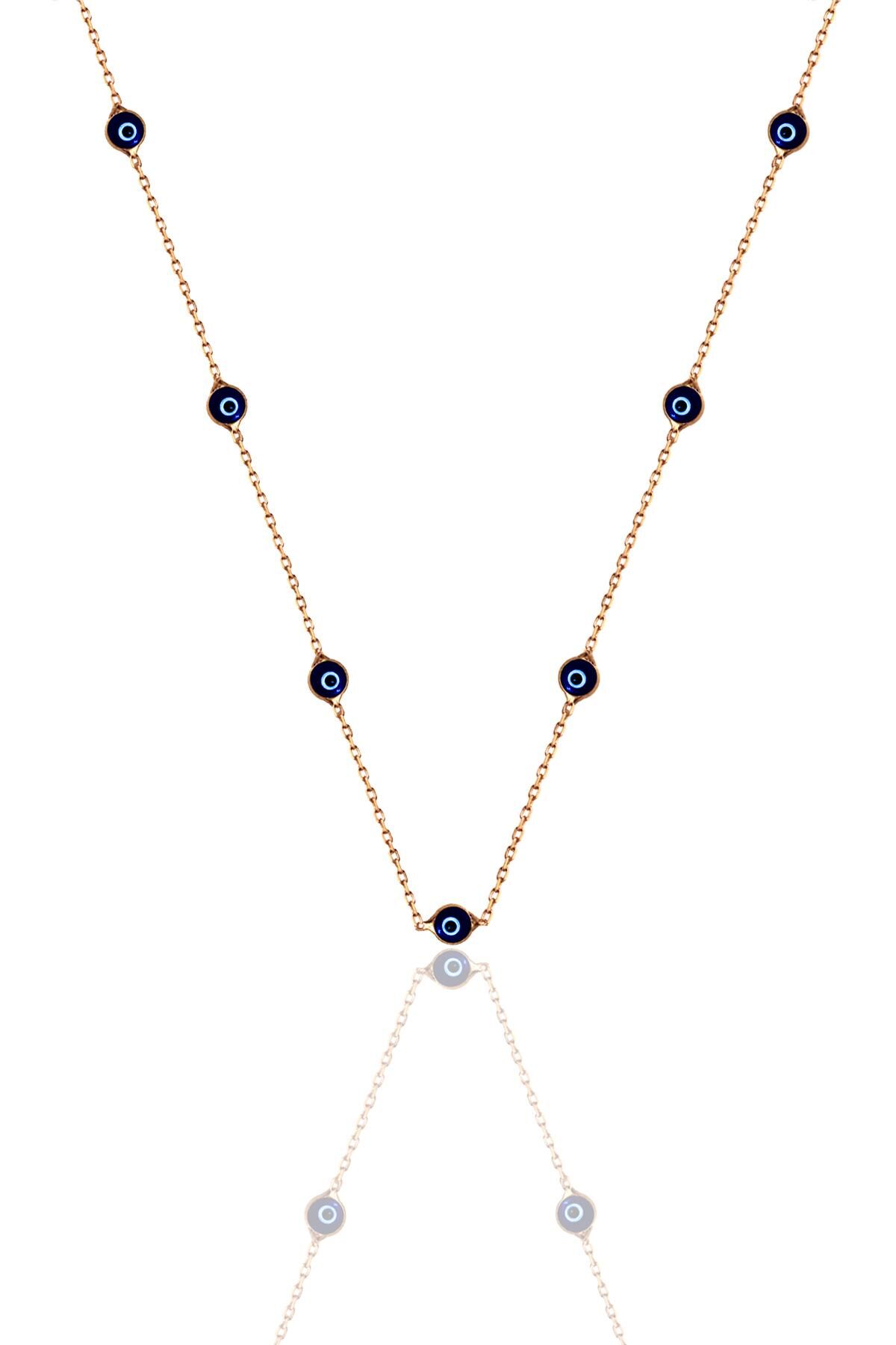 Gümüş rose nazarlı cam göz 63 cm kolye SGTL11291ROSE