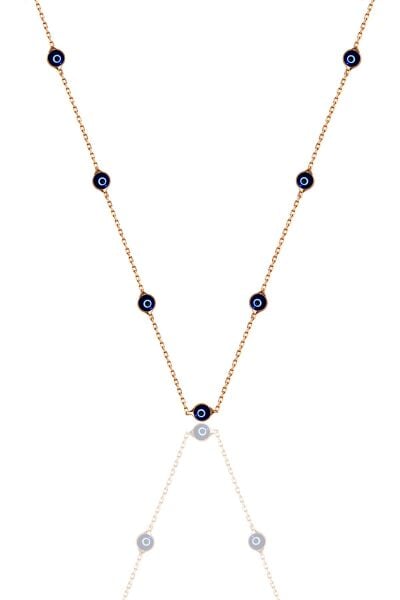 Gümüş rose nazarlı cam göz 63 cm kolye SGTL11291ROSE