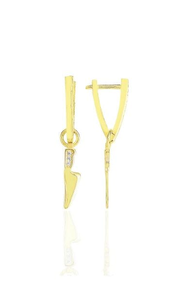 Gümüş altın yaldızlı zirkon taşlı özel tasarım v bıçak küpe SGTL11493GOLD