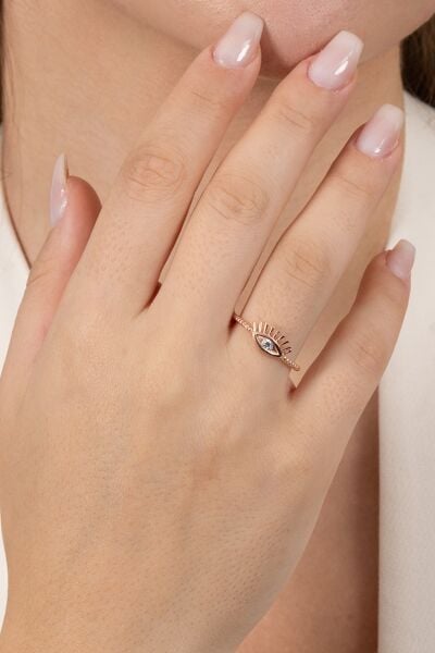 925 ayar gümüş yüzük rose zirkon taşlı kirpikli göz modeli ayarlamalı yüzük SGTL13129ROSE