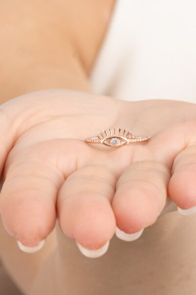 925 ayar gümüş yüzük rose zirkon taşlı kirpikli göz modeli ayarlamalı yüzük SGTL13129ROSE