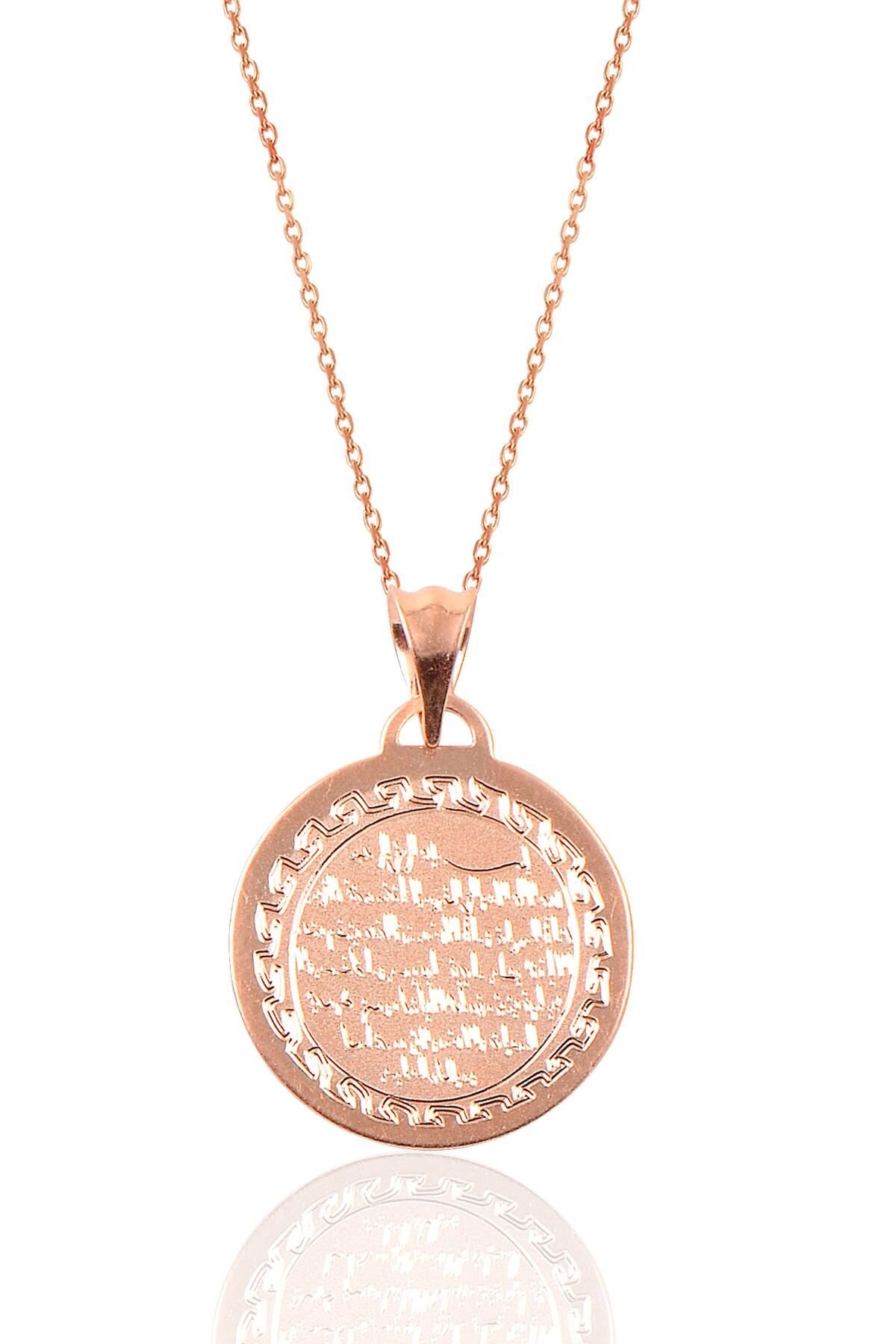 Gümüş Ayetel kürsü yazılı plaka kolye SGTL9068ROSE