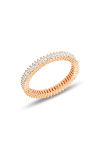 Gümüş rose baget kesim zirkon taşlı tamtur yüzük SGTL11805ROSE