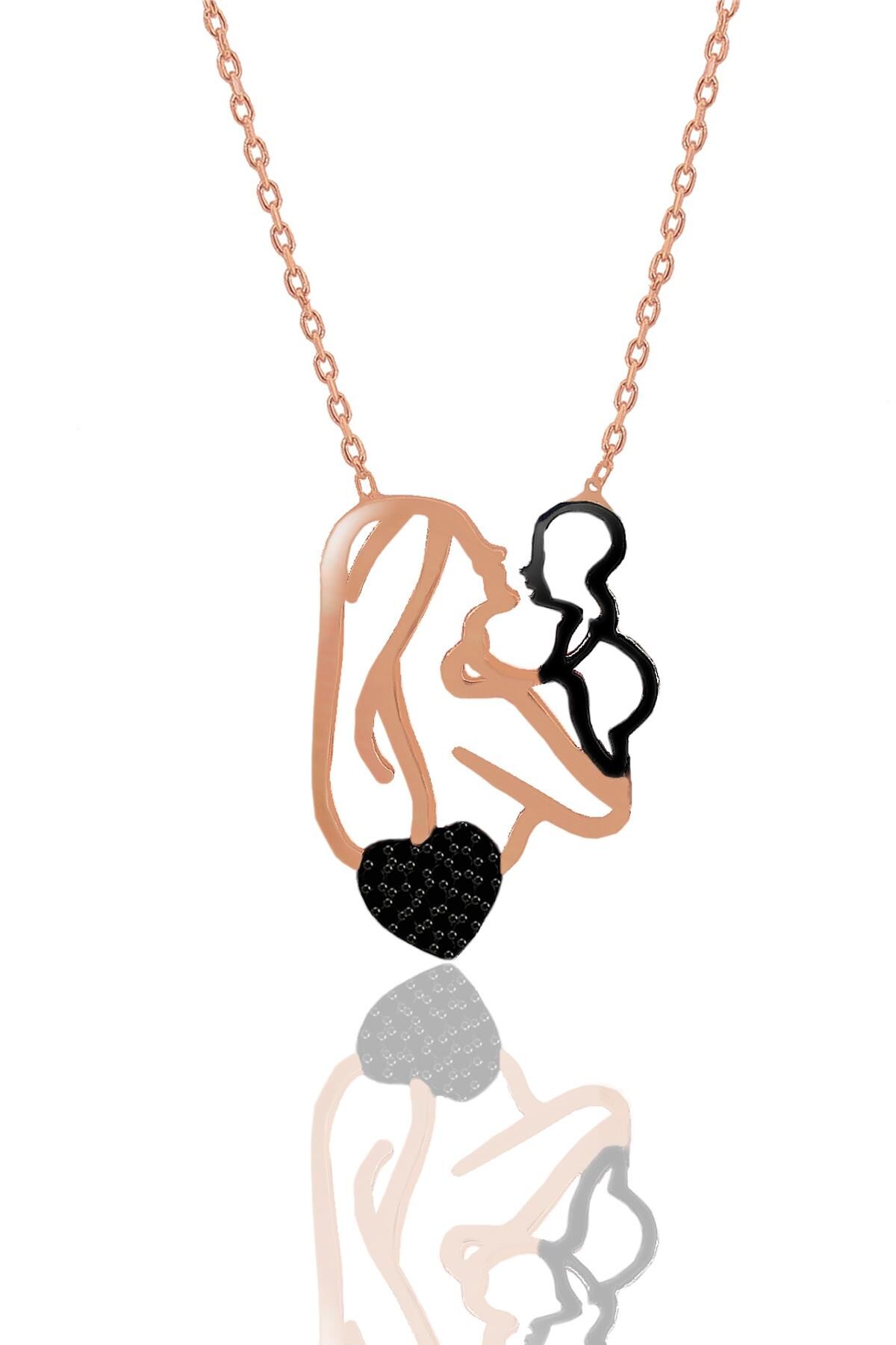 Gümüş rose siyah taşlı annesinin bir tanesi kolye SGTL11294SIYAH