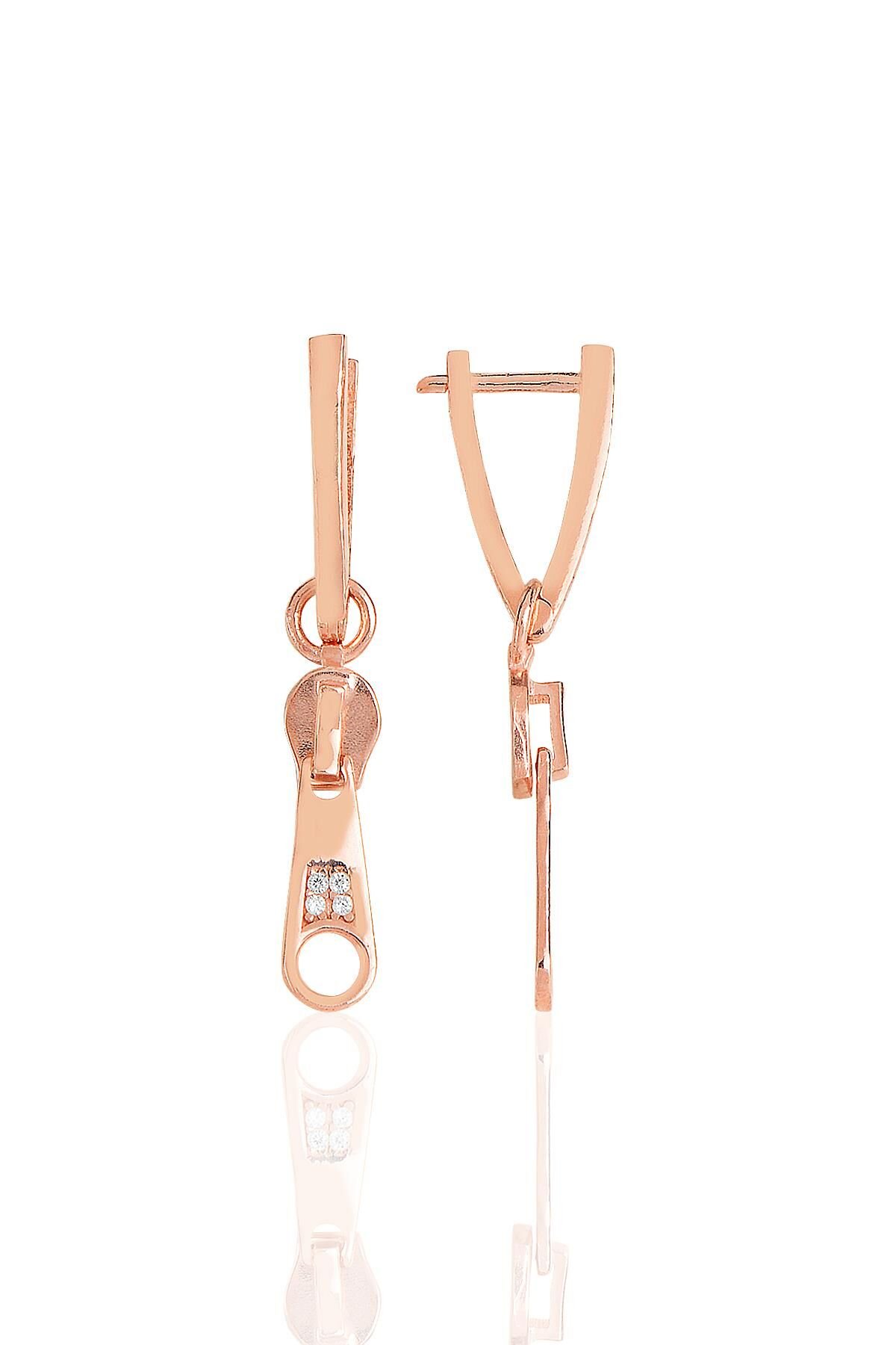 Gümüş rose zirkon taşlı özel tasarım  fermuar v küpe SGTL11492ROSE