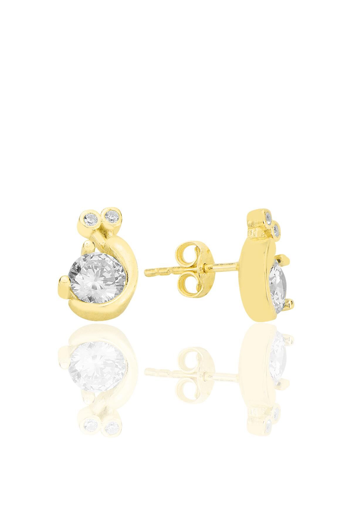 Gümüş altın yazldızlı zirkon taşlı doğanın ışıltısı salyangoz küpe SGTL12625GOLD