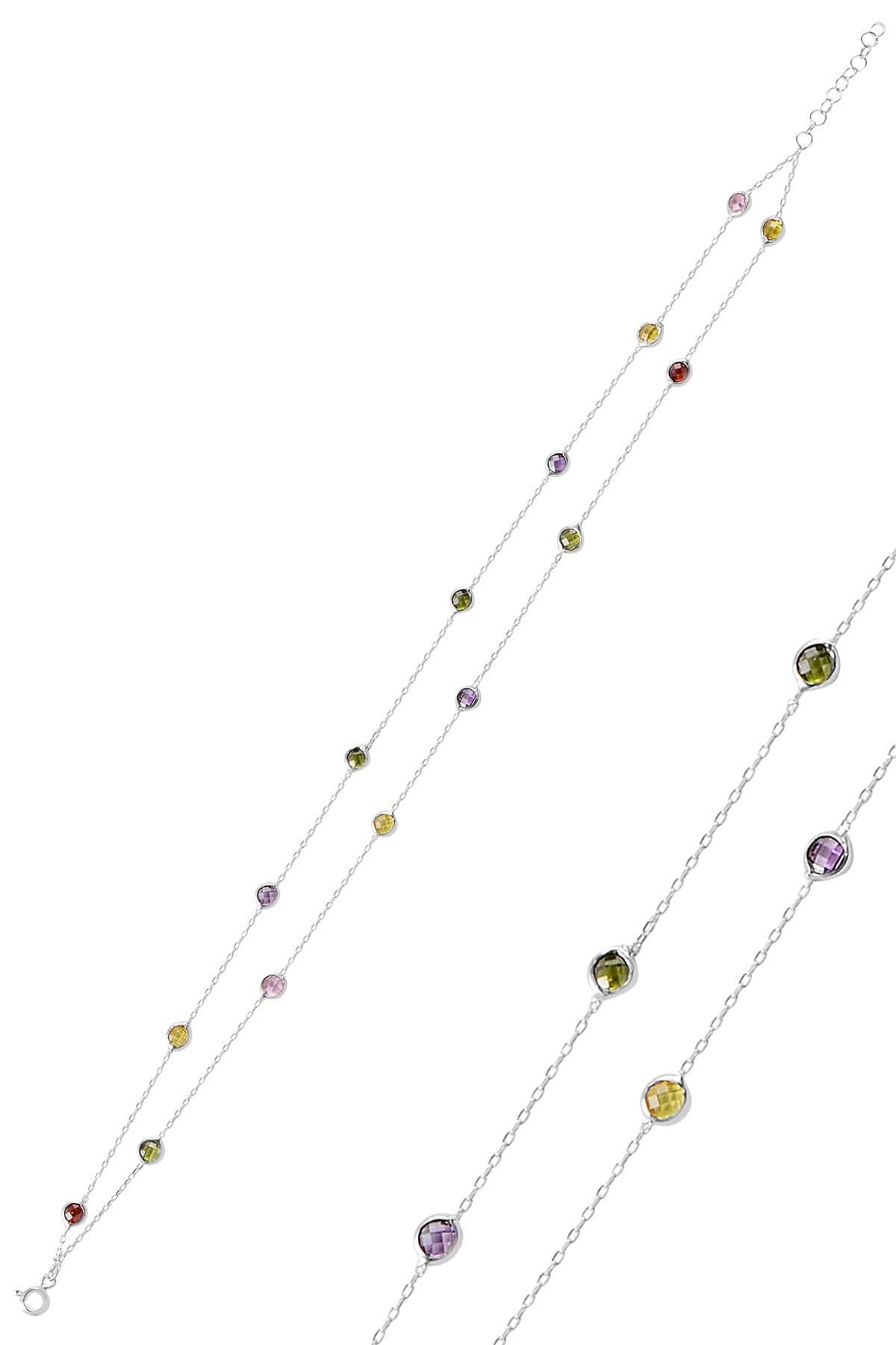 Gümüş çift sıra renkli taşlı halhal SGTL9825