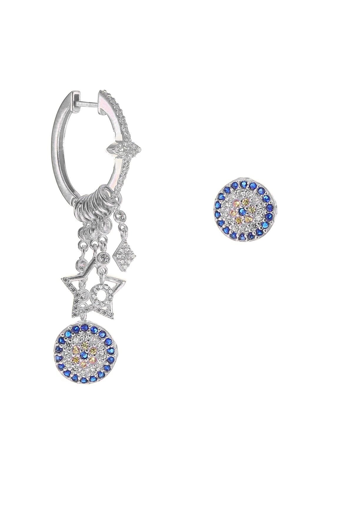Gümüş nazar modeli rodajlı şans küpe SGTL8718R