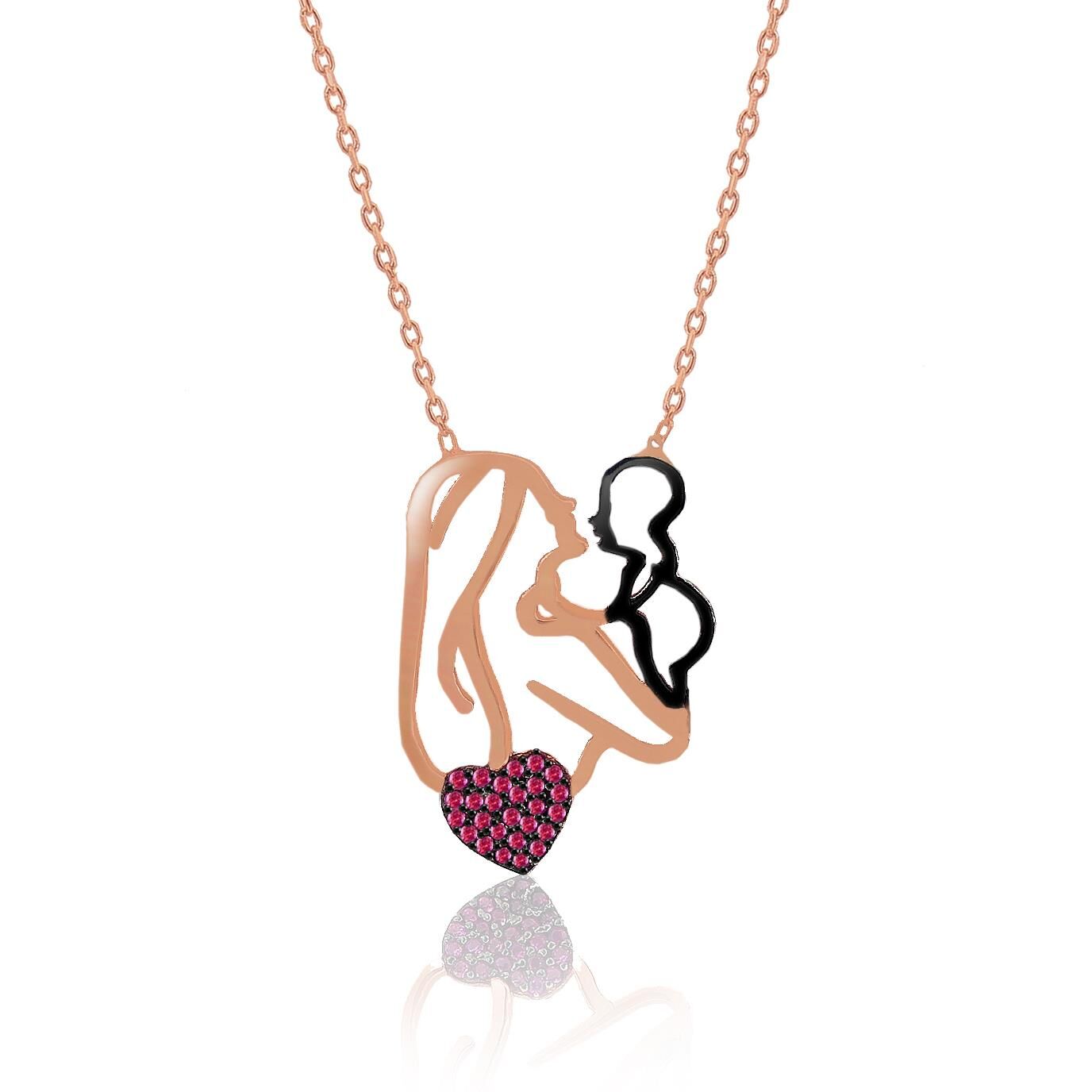 Gümüş rose fuşya taşlı annesinin bir tanesi kolye SGTL11294PEMBE