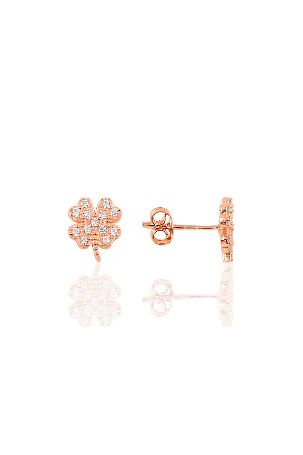 Gümüş rose zirkon taşlı yonca küpe SGTL10248