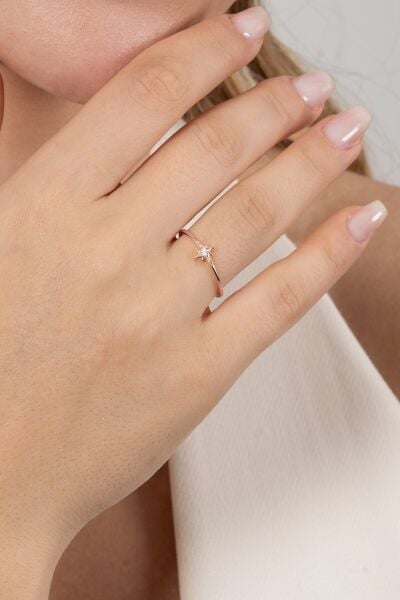 925 ayar gümüş yüzük rose zirkon taşlı kuzey yıldızı ayarlamalı yüzük SGTL13130ROSE