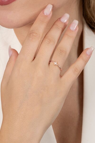 925 ayar gümüş yüzük rose zirkon taşlı kuzey yıldızı ayarlamalı yüzük SGTL13130ROSE