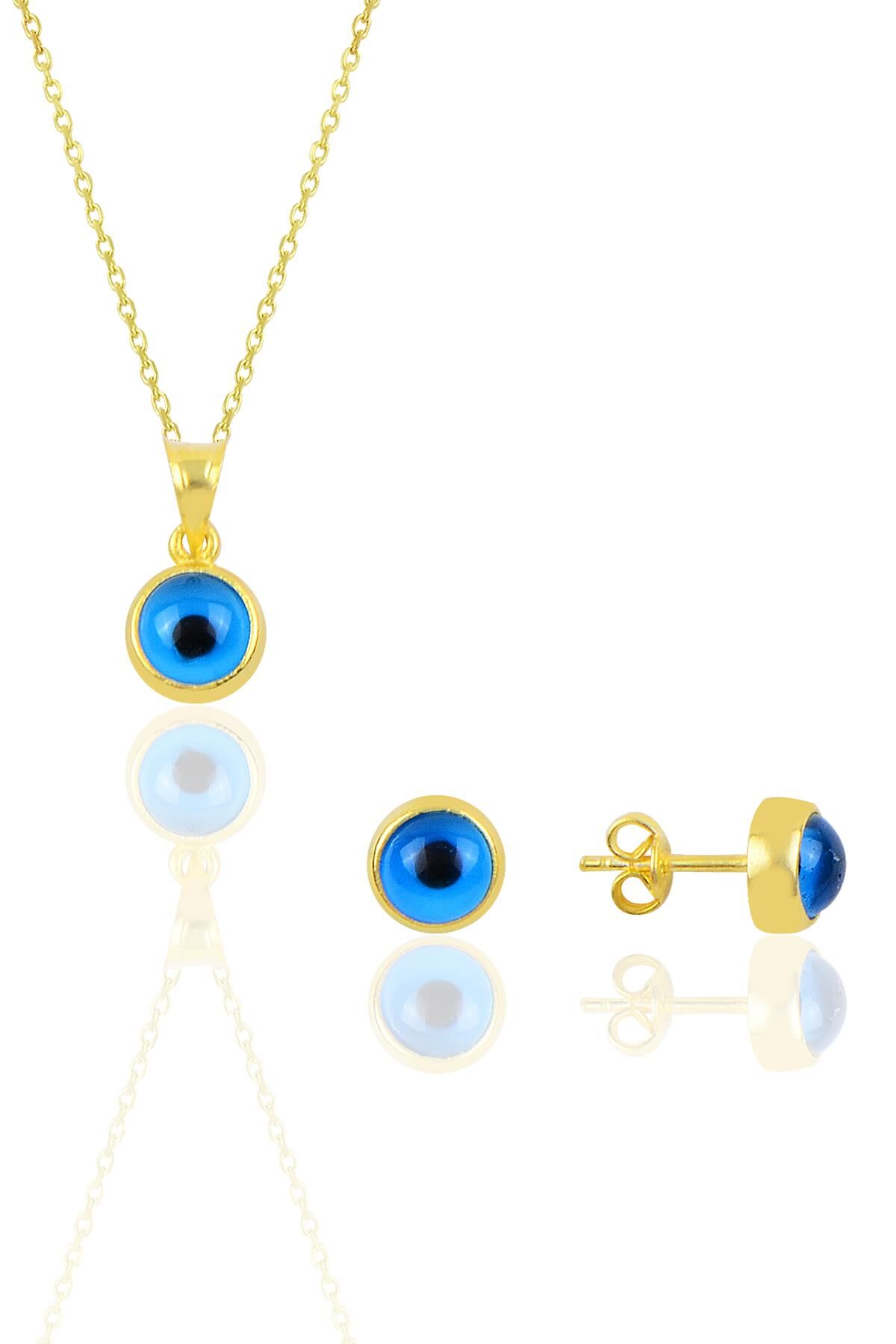 Gümüş altın rengi nazar kolye ve küpe SGTL10042GOLD