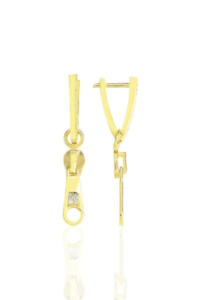 Gümüş altın yaldızlı zirkon taşlı özel tasarım fermuar v küpe SGTL11492GOLD