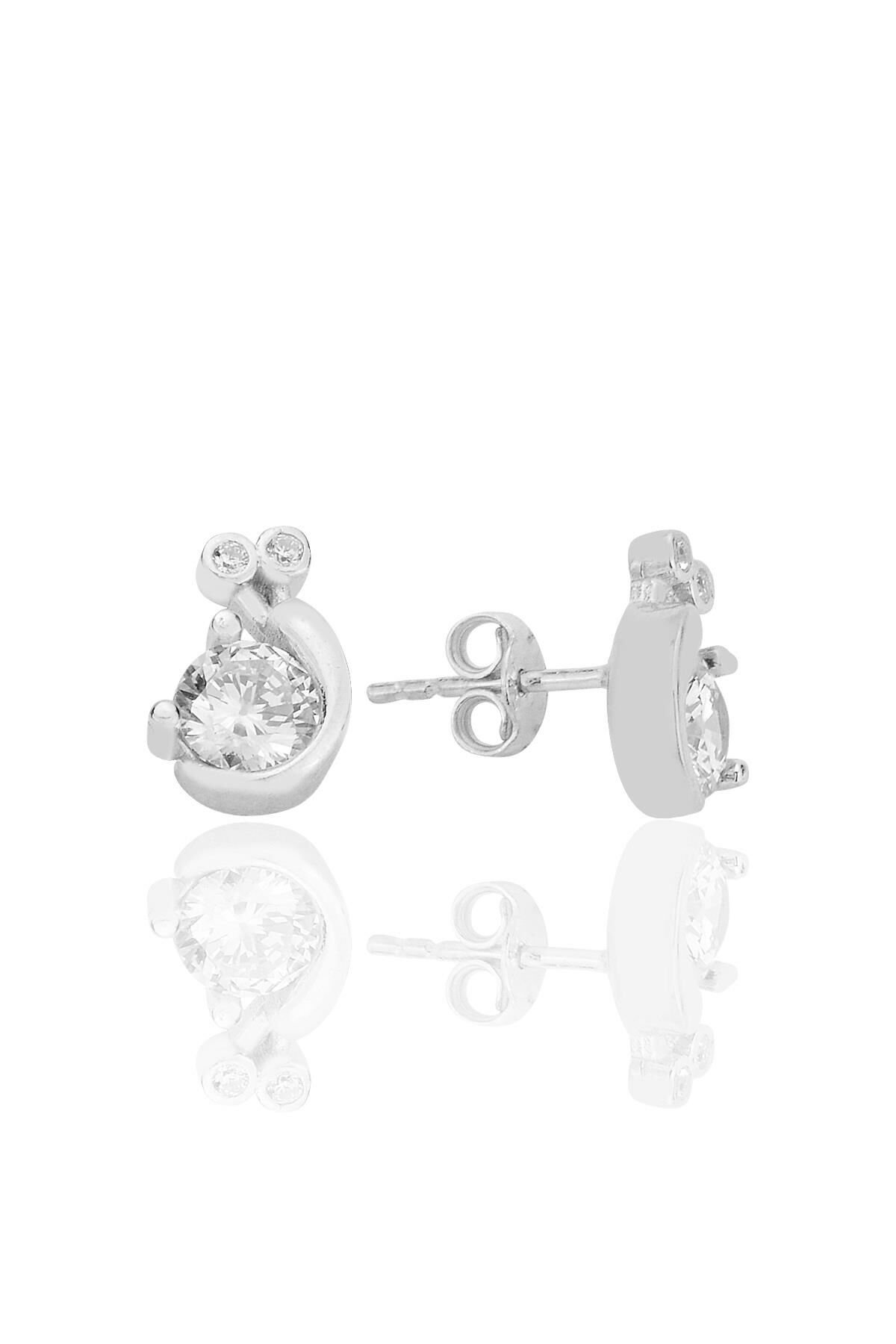 Gümüş rodyumlu zirkon taşlı doğanın ışıltısı salyangoz küpe SGTL12625RODAJ