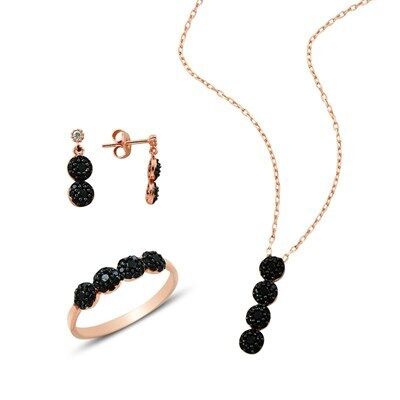 rose taşlı set kupe yüzük kolye seti set8331