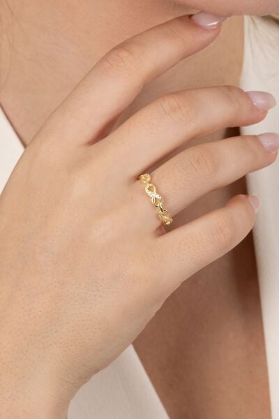 925 ayar gümüş yüzük altın yaldızlı zirkon taşlı sonsuzluk modeli ayarlamalı yüzük SGTL13131GOLD