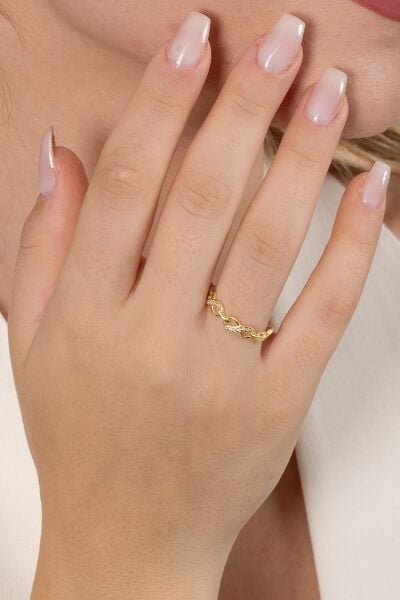 925 ayar gümüş yüzük altın yaldızlı zirkon taşlı sonsuzluk modeli ayarlamalı yüzük SGTL13131GOLD