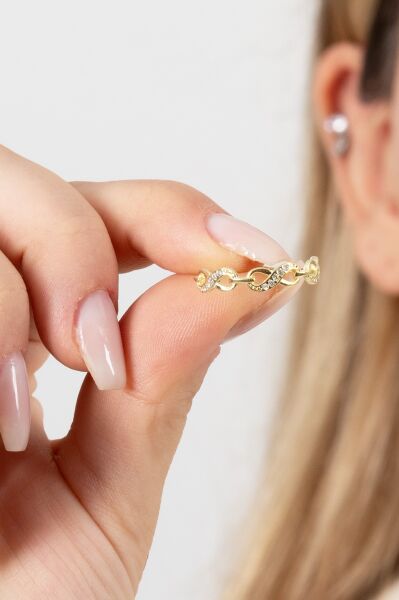 925 ayar gümüş yüzük altın yaldızlı zirkon taşlı sonsuzluk modeli ayarlamalı yüzük SGTL13131GOLD