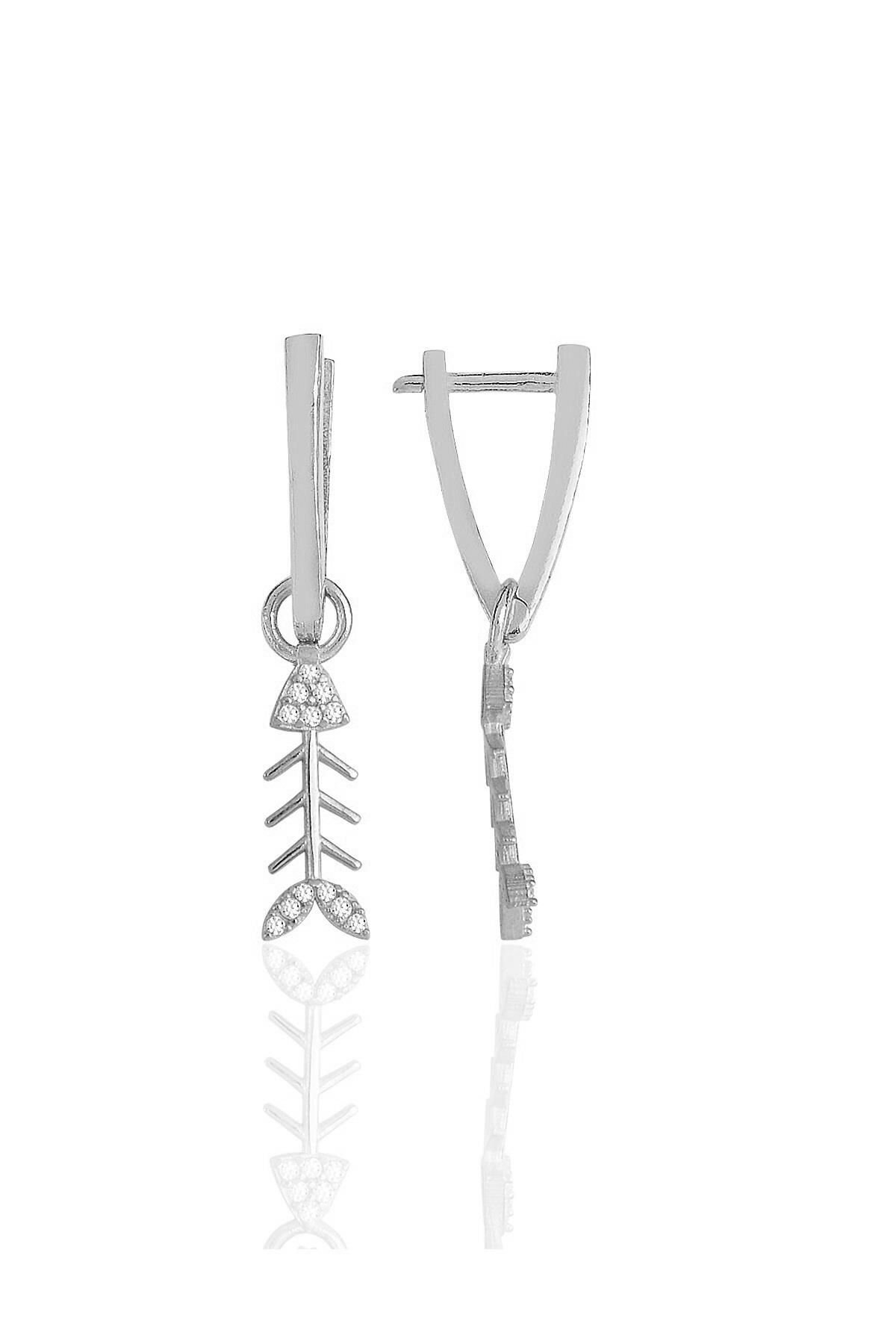 Gümüş rodyumlu zirkon taşlı balık kılçığı v küpe SGTL11491RODAJ