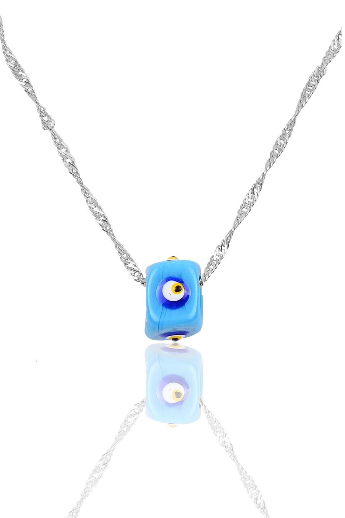 Gümüş singapur zincirli mineli turkuaz kolye SGTL10043RODAJ